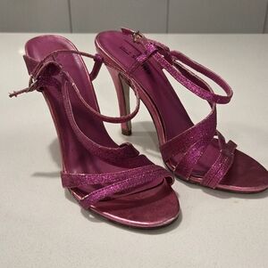 Call It Spring Metallic Pink Glitter Strappy Heels